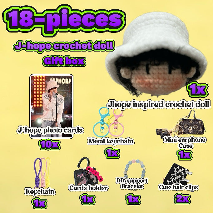 18 pieces gift box inspired by J-HOPE Keychain Dolls Handmade Plush Doll