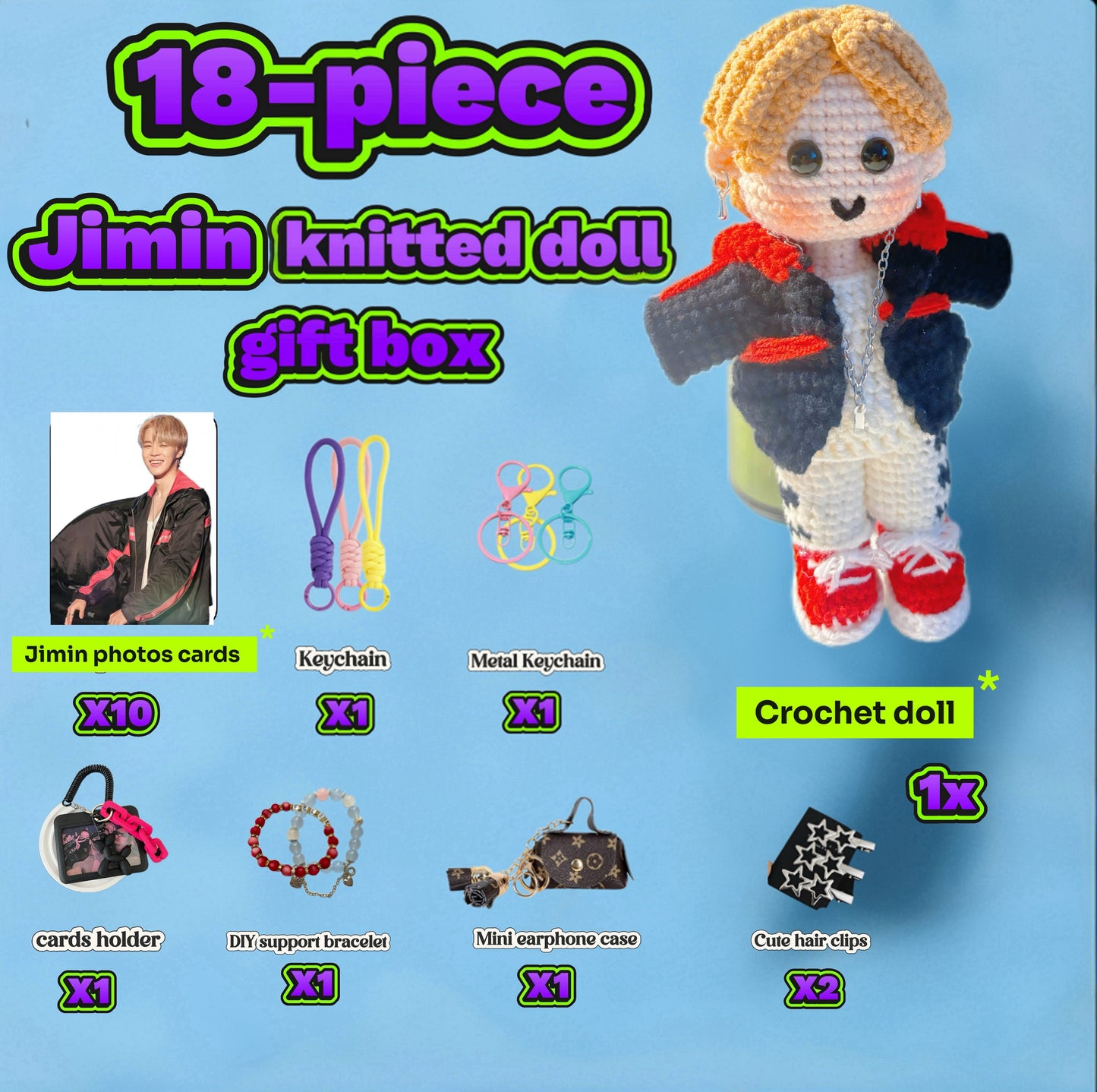 18 pieces gift box inspired by  jimin mic drop  Keychain Dolls Handmade Plush Doll