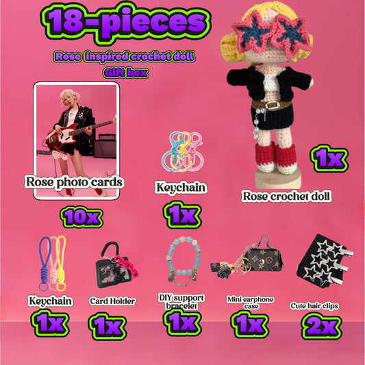 18 pieces gift box inspired by rose blackpink Keychain Dolls Handmade Plush Doll