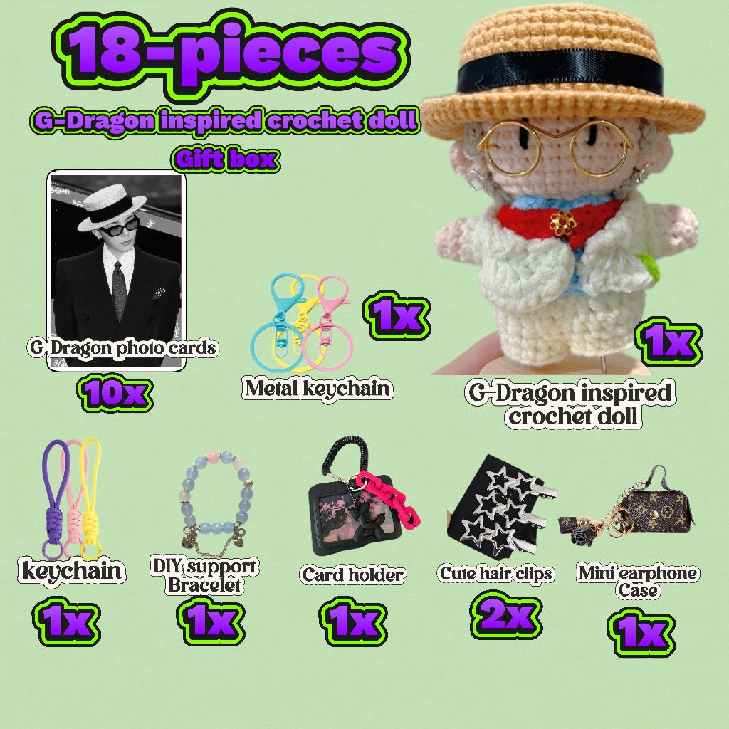 18 pieces gift box inspired by  G-DRAGON Keychain Dolls Handmade Plush Doll