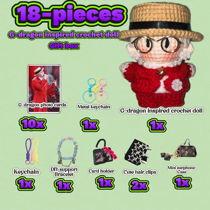 18 pieces gift box inspired by  red G-DRAGON Keychain Dolls Handmade Plush Doll