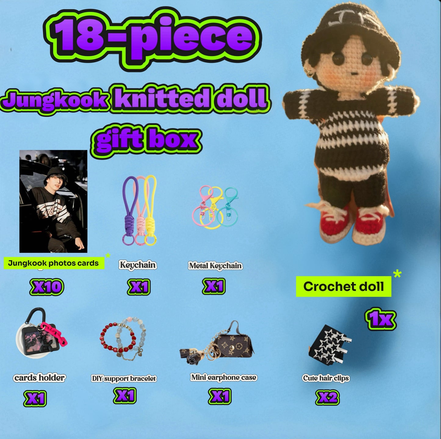 18 pieces gift box inspired by jungkook mic drop  Keychain Dolls Handmade Plush Doll